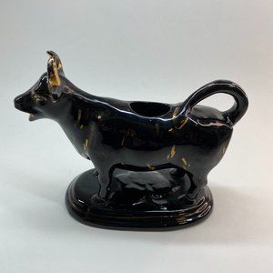 Antique Staffordshire Jackfield Black & Gold Cow Creamer 19th Century English